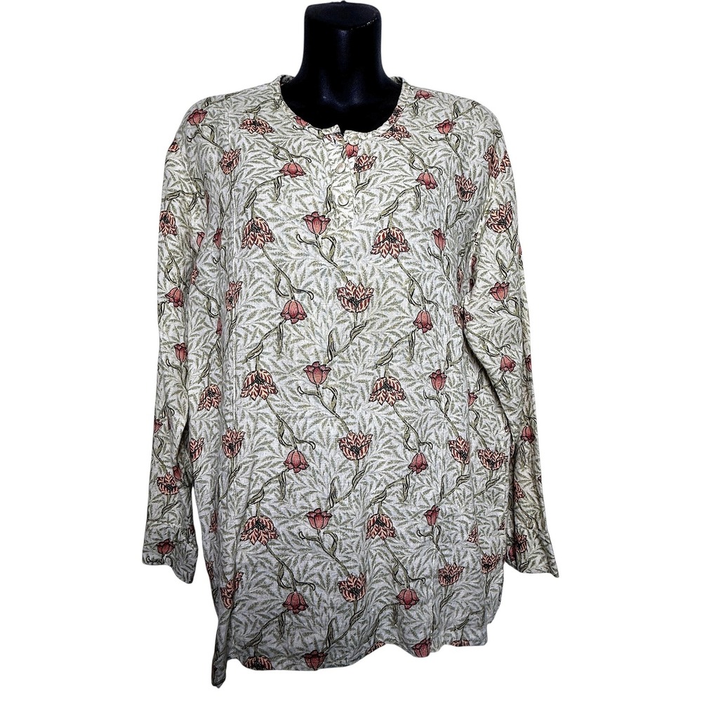 FLAX 100% Linen Floral Print Long Sleeve Tunic Top Women Size‎ Medium